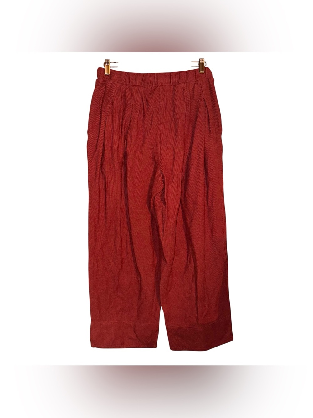 FREE PEOPLE Beach Wide Leg Cropped Day Tripper Pants Ribbed Red Size Medium - Picture 13 of 16